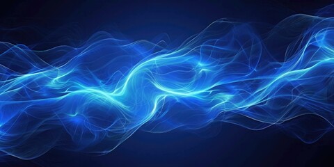 Wall Mural - Blue Beam. Wavy Abstract Dark Blue Perspective Background with Glowing Rays and Light Waves