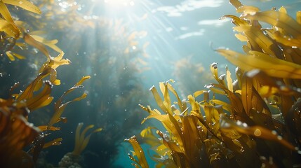 Defocused Underwater Seaweed and Kelp with Sunlight Rays