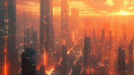 Poster - Futuristic Cityscape with Sleek Skyscrapers and Advanced Urban Infrastructure
