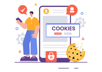 Wall Mural - Internet Cookies Technology Vector Illustration with Tracking Cookie Records of Browsing Activity on a Website in a Flat Cartoon Style Background