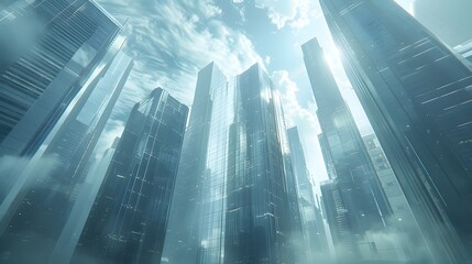 Wall Mural - Futuristic Glass and Steel City Skyline Exuding Innovation and Modernity