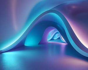 Poster - sleek neon gradient background with light waves for product concept displays