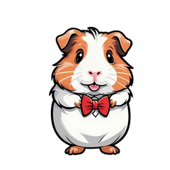 Cute Childish Kawaii Guinea Pig Character Sticker Standing with Big Round Eyes, Fluffy Fur, and a Cheerful Expression, Thick Black Outline, Generative AI.