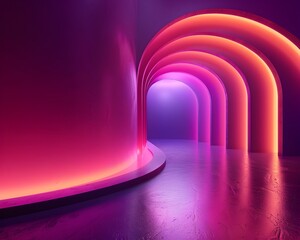 Wall Mural - Neon Gradient Arched Tunnel Background for Bold Product Displays and Concepts