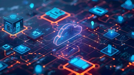 Poster - connected smart home devices and cloud services in futuristic digital network