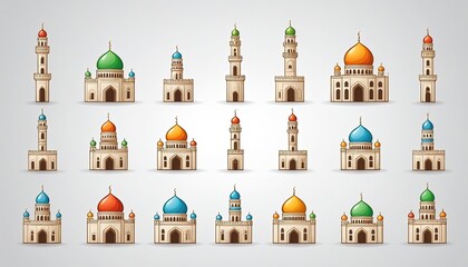 Wall Mural - Mosque a illustration, set of icons for design mosque, mosque Islamic Ramadhan, elements mosque muslim, illustration of an mosque. minaret design. church tower vector