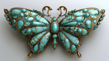 Wall Mural - Elegant Turquoise Brooch with Butterfly Motifs and Whimsical Grace Stunning Turquoise Jewelry for Special Occasions