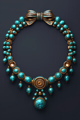 Sticker - Elegant Turquoise Necklace with Intricate Bow Design, A Masterpiece of Turquoise Jewelry, Showcasing Feminine Charm, High Quality Craftsmanship That Elevates Your Style with Unmatched Grace