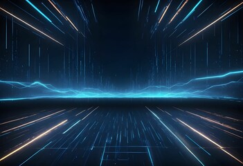 Wall Mural - Neon Trails: Futuristic Digital Landscape in Blue and Orange