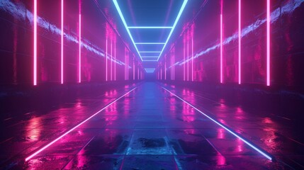 Futuristic Neon: Immersive 3D Render with Luminous Ascending Lines for a Vibrant Wallpaper