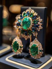 Wall Mural - Luxurious Jade Earrings with Sapphire Drops A Dazzling High End Jade Jewelry Collection Featuring Exquisite Gemstones and Unmatched Sparkle for the Discerning Collector's Sophisticated Style