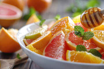 Fresh citrus salad with mint and honey