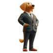© Pornnapha - animal crossing of anthropomorphic Golden Retriever as businessman, full body, standing on 2 legs, 3d character cartoon isolated on transparent background