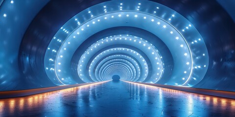 Futuristic Tunnel with Glowing Circles and Orange Light