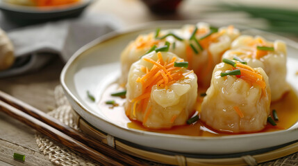 Wall Mural - Chinese Dim Sum Featuring Rich Carrot Fillings, Plated with Sublime Simplicity