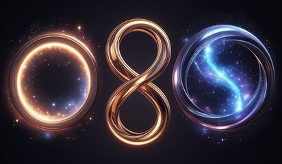 Wall Mural - infinity symbol, ring, golden. gold. glowing lights, neon lights, logo. copper. titanium. space background. black background