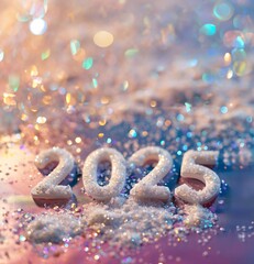 Numbers 2025 for celebrating the new year 2025 Holographic fluid liquid glitter illustration art
