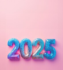 Wall Mural - Numbers 2025 for celebrating the new year 2025 Holographic fluid liquid glitter illustration art