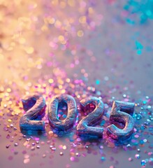 Wall Mural - Numbers 2025 for celebrating the new year 2025 Holographic fluid liquid glitter illustration art