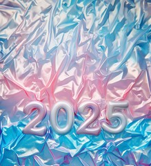 Wall Mural - Numbers 2025 for celebrating the new year 2025 Holographic fluid liquid glitter illustration art