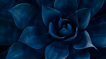 Poster - agave cactus abstract natural pattern background dark blue toned : Generative AI