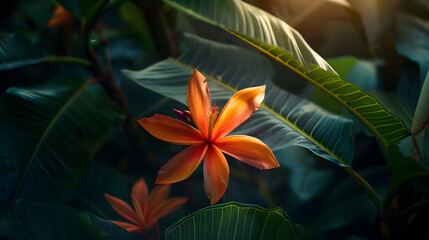 Aufkleber - colorful flower on dark tropical foliage nature background : Generative AI