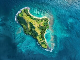 Canvas Print - Stunning aerial shot of a lush tropical heart-shaped island surrounded by vibrant blue waters