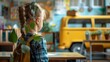 © Abubakar - Child in a classroom environment, mustard yellow van in the background, back to school theme, elegant copy space for text.