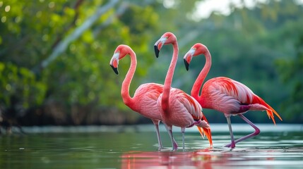 Wall Mural - Flamingos on the Lake