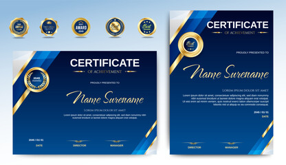 Wall Mural - Blue and Gold certificates template design. vertical horizontal diploma certificates. vector