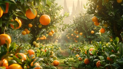 Vibrant Citrus Orchard Filled with Ripe Fruits and Verdant Foliage