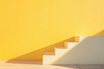 Wall Mural - Sunlight casting shadow on minimal white staircase and yellow wall