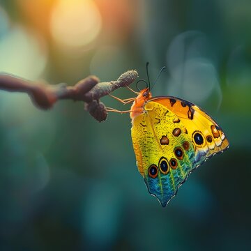 Vibrant Butterfly Emerging from Chrysalis Embodying Transformation and New Beginnings