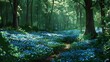 © Sine - A tranquil woodland scene where clusters of azure blossoms contrast beautifully against deep green foliage, evoking a sense of serene enchantment.