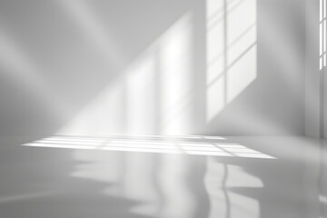 Poster - Empty white room with sunlight casting shadows from the window