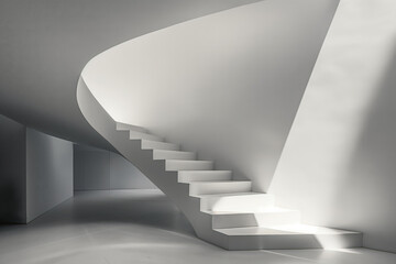 Poster - Minimalist white staircase illuminated by natural light going up