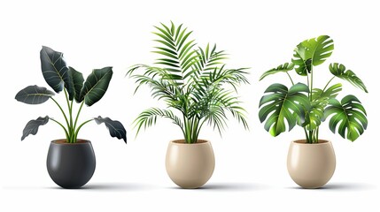 Wall Mural - Various realistic 3D vector icon illustrations of potted plants for interior design. isolated against a white backdrop.