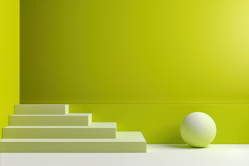 Poster - Minimalist green abstract stage with steps and sphere