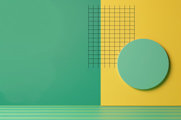 Poster - Minimalist green and yellow background with circle and grid
