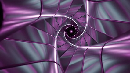 Fototapete - Swirling 3d tunnel with metallic purple shapes. Design. Abstract metal hypnotic labyrinth.