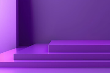 Poster - Minimalist purple pedestal displaying cosmetics on empty background