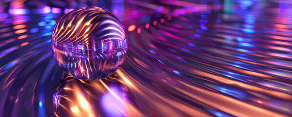 Wall Mural - product on a reflective surface, surrounded by holographic light patterns, neon, futuristic, high co