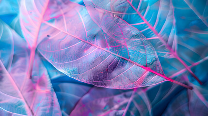 Poster - Macro leaves background texture blue turquoise pink color Transparent skeleton leaves Bright expressive colorful beautiful artistic image of nature : Generative AI