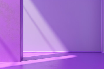 Poster - sunlight casting geometric shadows in minimalist purple room