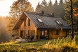 © Dar1930 - A wooden cottage in the mountains. Built in the style of modern architecture. AI generative.