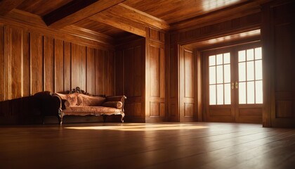 Poster - Modern wooden living room with kitchen
