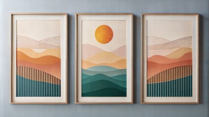 Wall Mural - set of three vertical poster, Triptych Minimalist Abstract Art