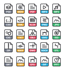 Poster - file icon vector collection set. mp4, mp3, jpg, png, pdf
