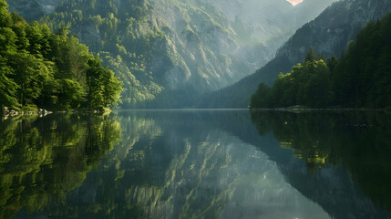 Wall Mural - Jasna lake with beautiful reflections of the mountains Triglav National Park Slovenia : Generative AI