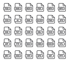 Poster - file icon vector collection set. mp4, mp3, jpg, png, pdf